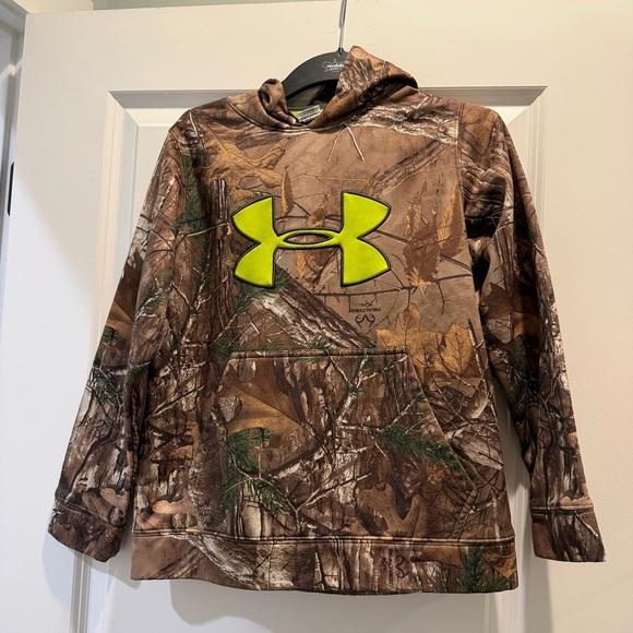Under Armour Other - Under Armour Brown Camo Hoodie with Neon Green Logo